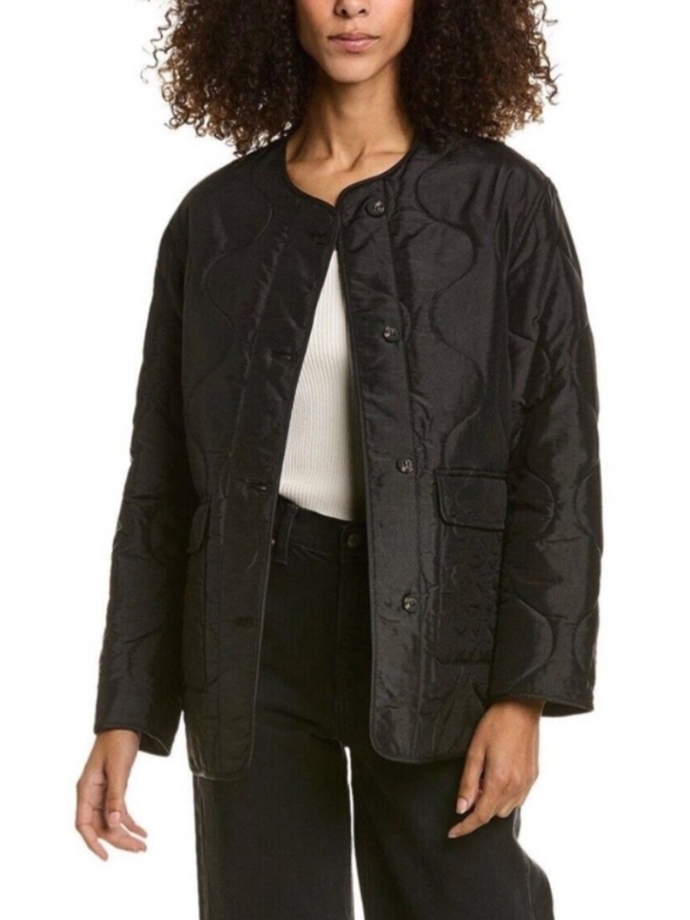 AllSaints Foxi Liner Jacket Size 12 Black Quilted Neutral